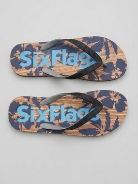 Six Flags Men's Navy Floral Flip-Flops
